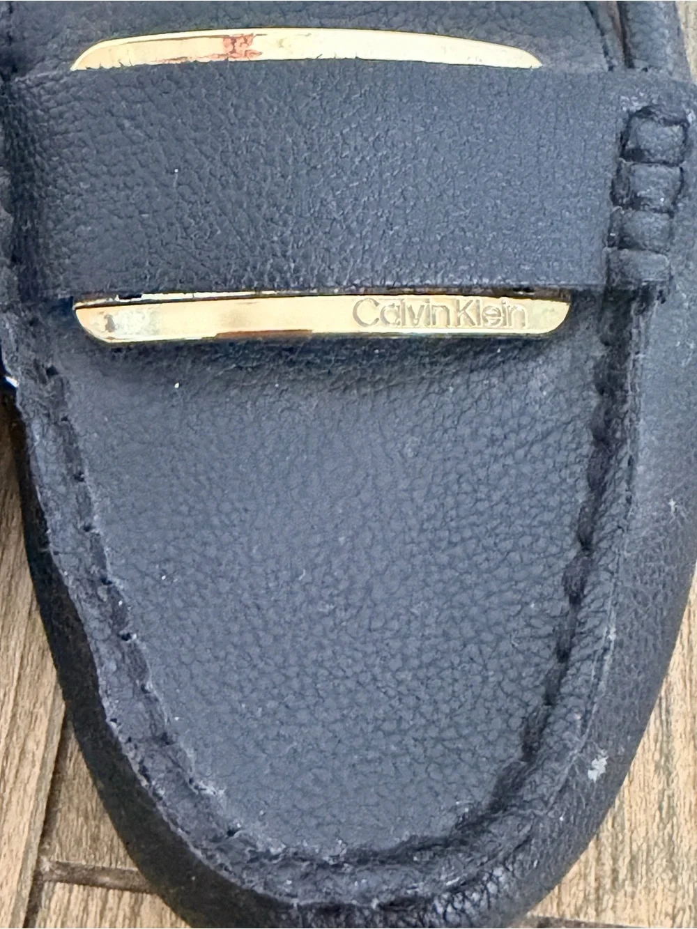 Calvin Klein Black Leather Women's Loafers with Gold Accent